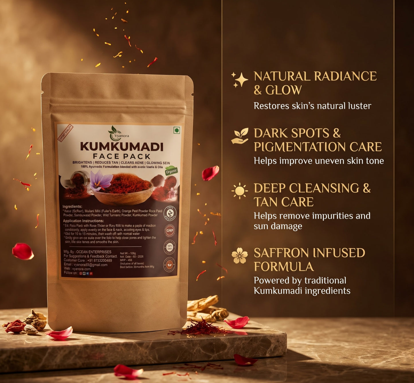 Vyanora Kumkumadi Glow Facepack – Ayurvedic Skin Brightening Treatment