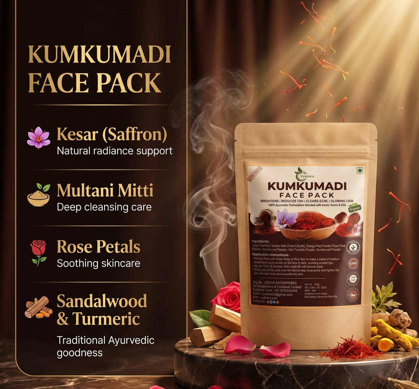Vyanora Kumkumadi Glow Facepack – Ayurvedic Skin Brightening Treatment