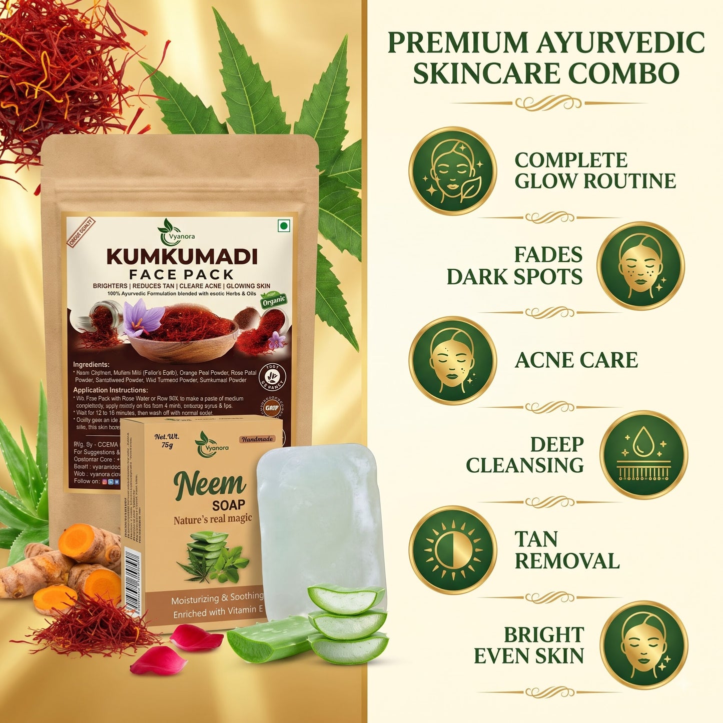 Kumkumadi facepack and Neem soap combo
