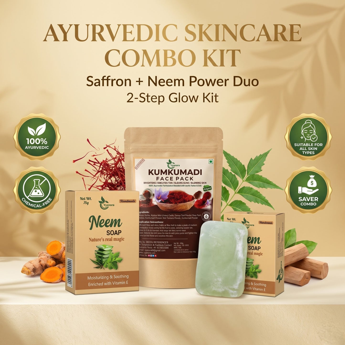 Kumkumadi facepack and Neem soap combo
